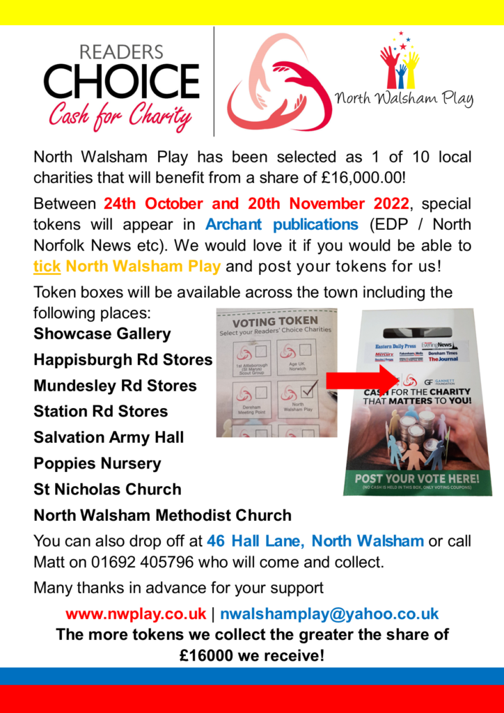 Cash for Charities Leaflet for North Walsham Play